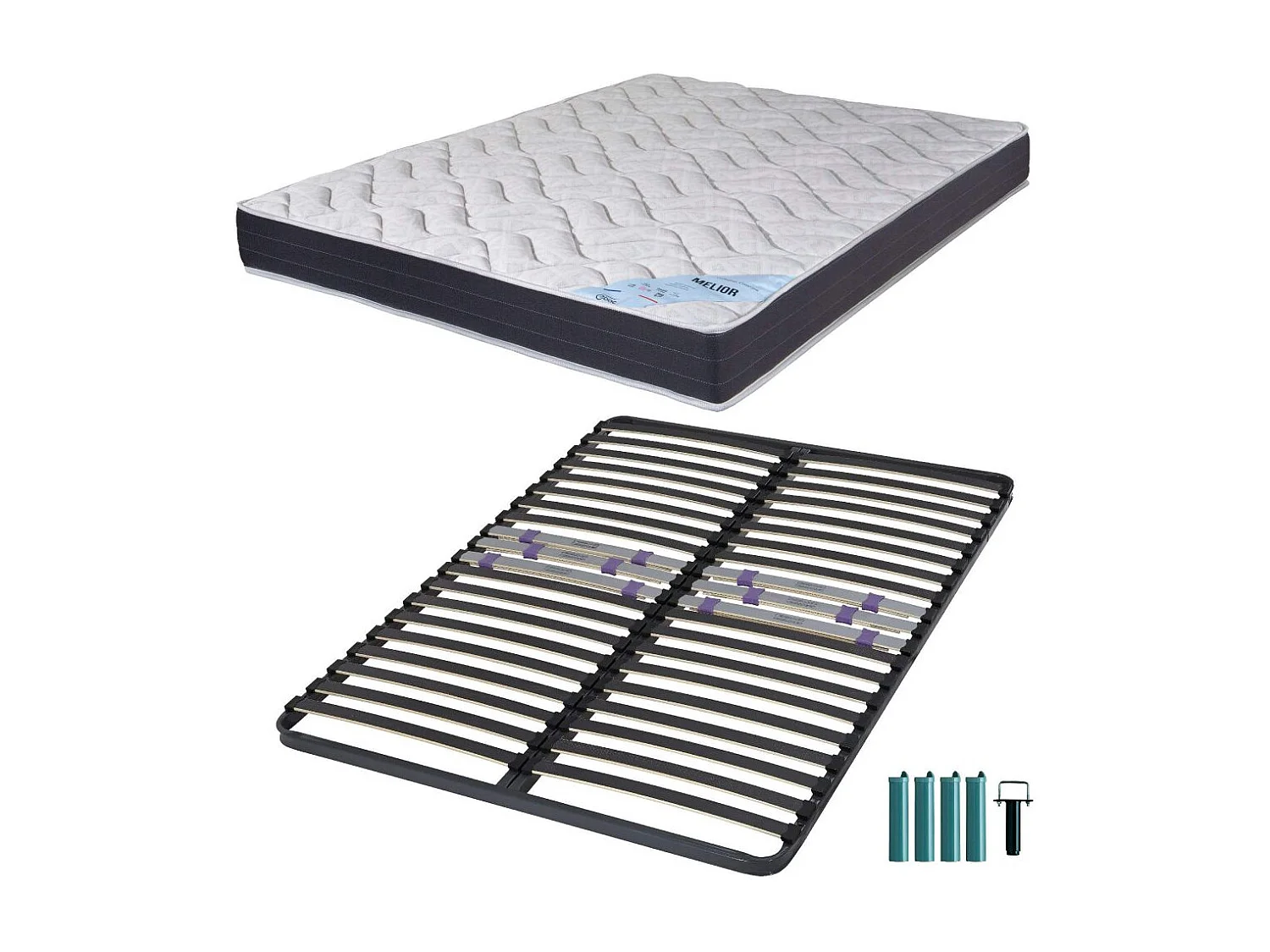 Matelas mousse + Sommier métal C223 140x190 Melior - Hauteur 20 cm - Soutien ferme