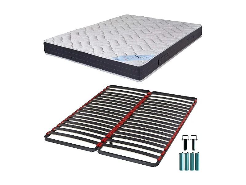 Matelas mousse + Sommier métal C39 160x200 Melior - Hauteur 20 cm - Soutien ferme