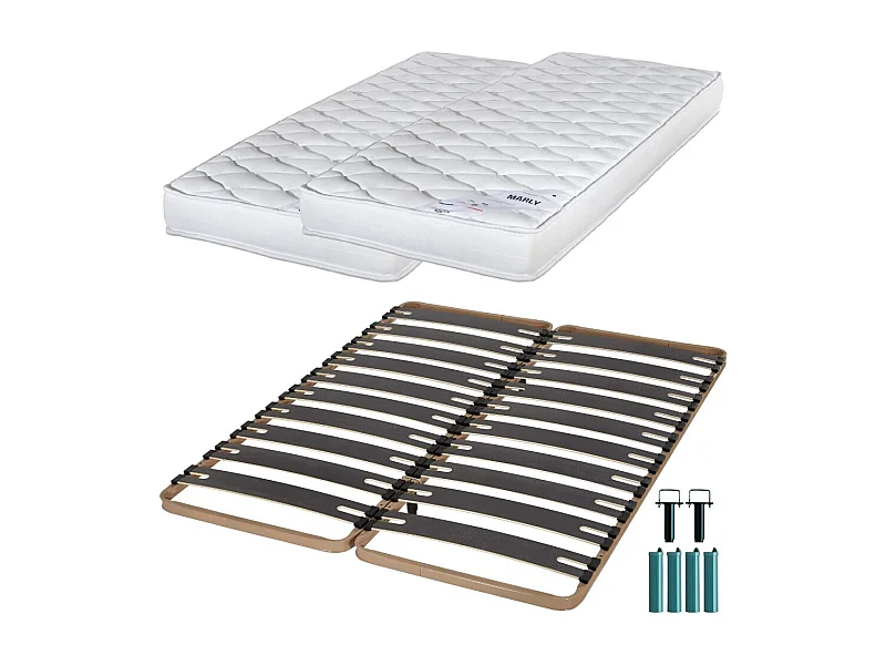 Matelas mousse + Sommier métal C310 2x90x190 Marly - Hauteur 15 cm - Soutien ferme