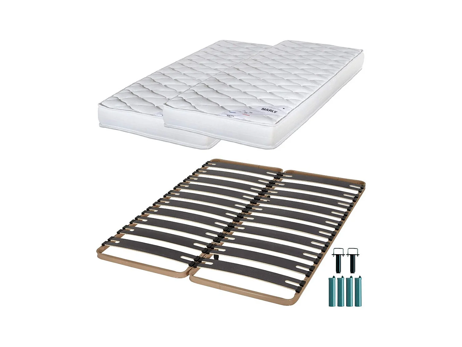 Matelas mousse + Sommier métal C310 2x90x190 Marly - Hauteur 15 cm - Soutien ferme