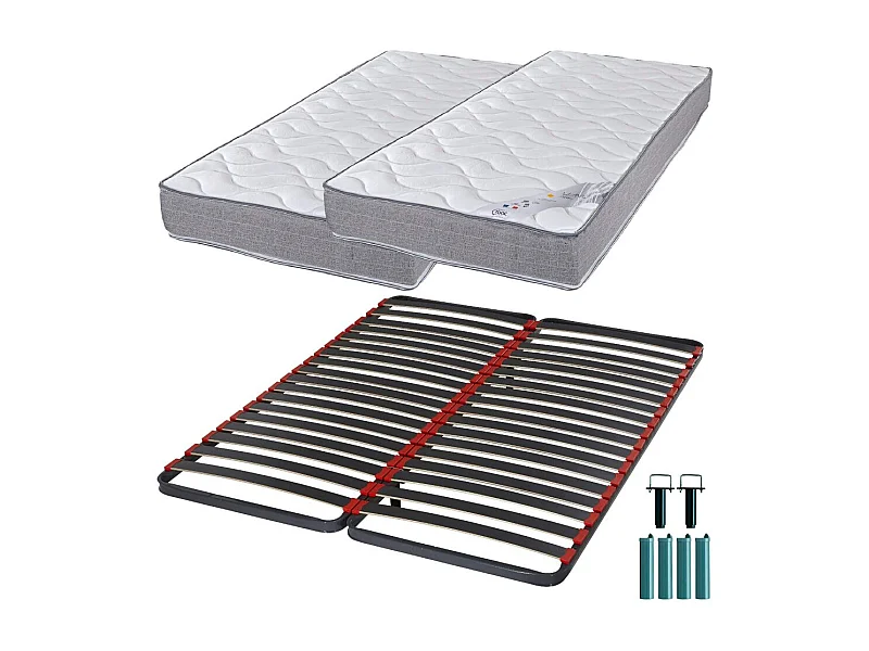 Matelas mousse + Sommier métal C39 2x90x190 Wave - Hauteur 19 cm - Soutien ferme