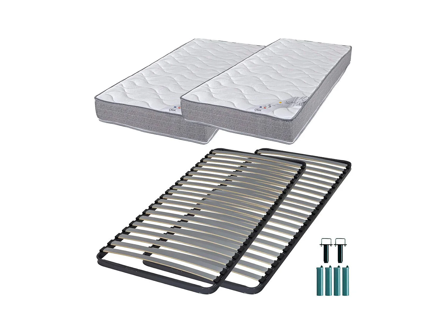 Matelas mousse + Sommier métal C220 2x90x190 Wave - Hauteur 19 cm - Soutien ferme
