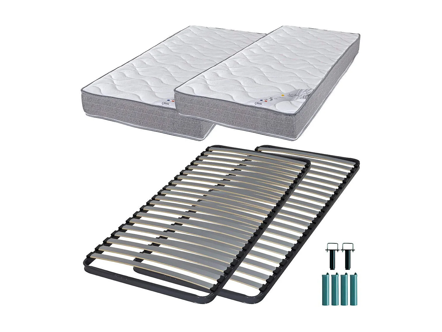 Matelas mousse + Sommier métal C220 2x90x190 Wave - Hauteur 19 cm - Soutien ferme