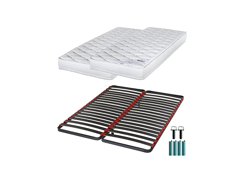 Matelas mousse + Sommier métal C39 2x90x190 Marly - Hauteur 15 cm - Soutien ferme