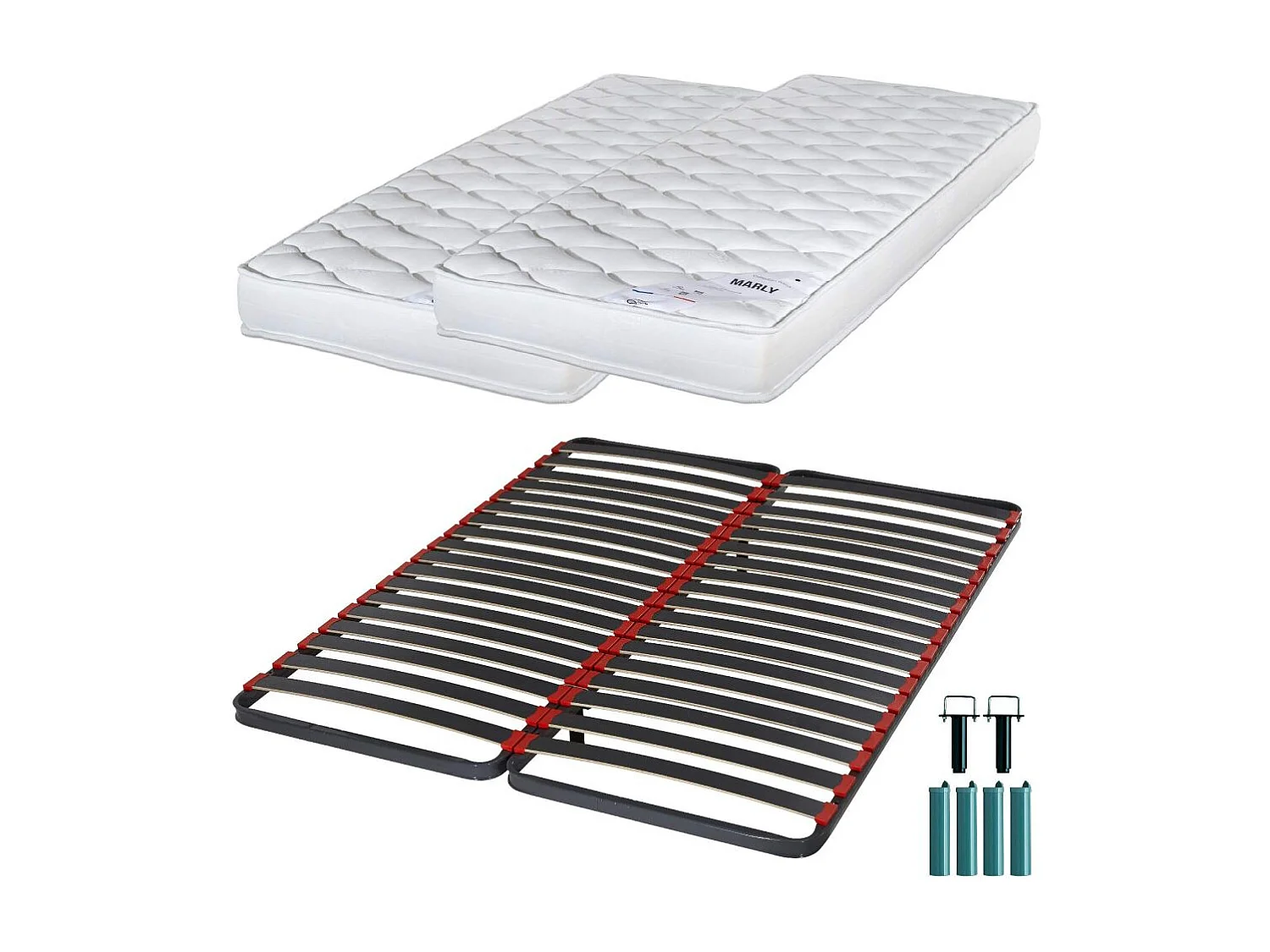 Matelas mousse + Sommier métal C39 2x90x190 Marly - Hauteur 15 cm - Soutien ferme