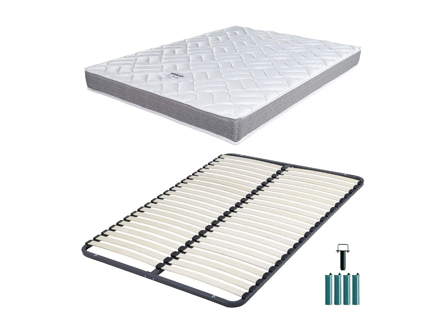 Matelas mousse + Sommier métal démonté 160x200 Morgan - Hauteur 17 cm - Soutien ferme