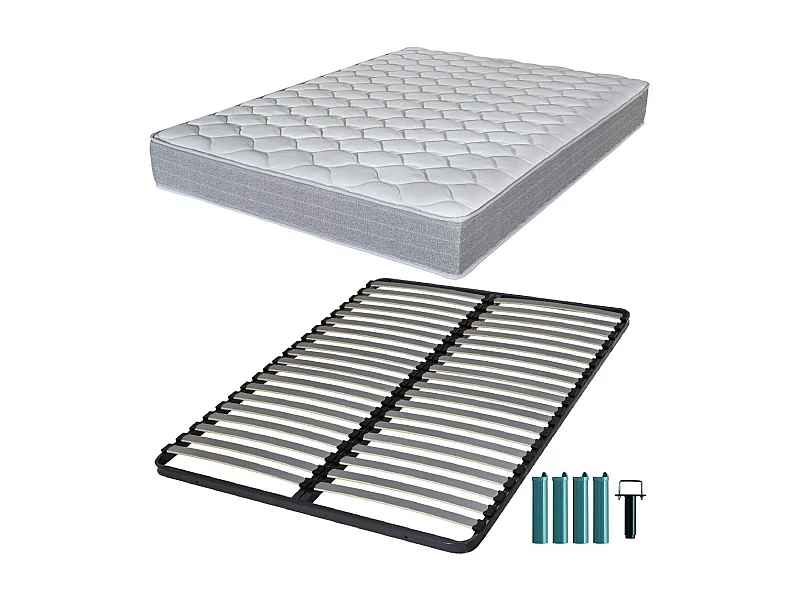 Matelas mousse + Sommier métal C220 160x200 Madere - Hauteur 24 cm - Soutien ferme