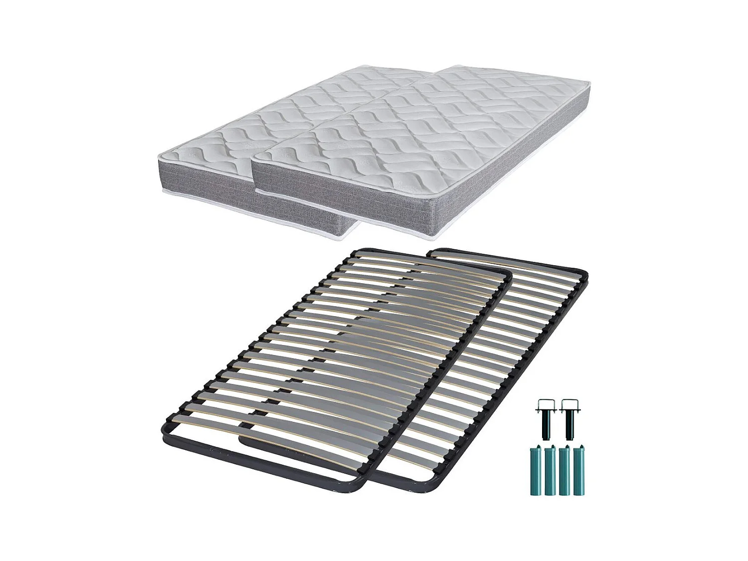 Matelas mousse + Sommier métal C220 2x90x190 Morgan - Hauteur 17 cm - Soutien ferme