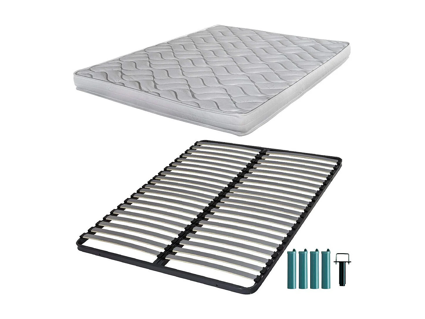 Matelas mousse + Sommier métal C220 140x190 Melissa - Hauteur 13 cm - Soutien ferme