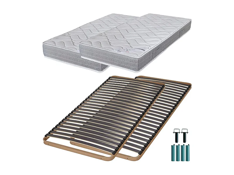 Matelas mousse + Sommier métal C224 2x80x200 Maryland - Hauteur 20 cm - Soutien ferme