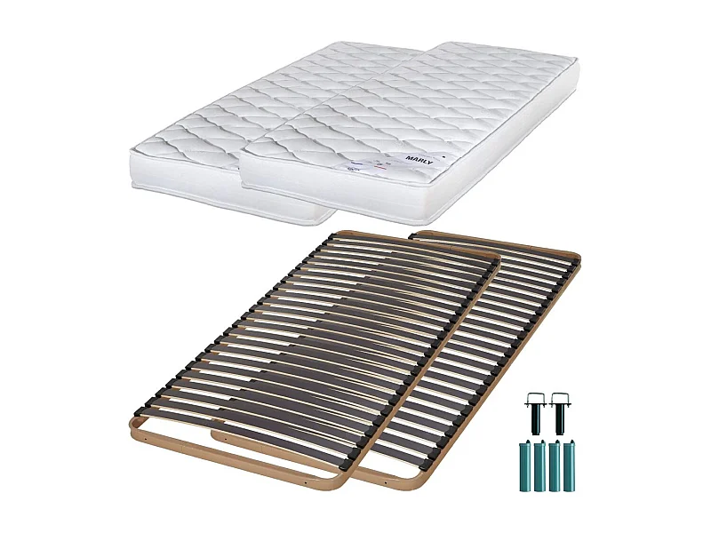 Matelas mousse + Sommier métal C224 2x90x190 Marly - Hauteur 15 cm - Soutien ferme