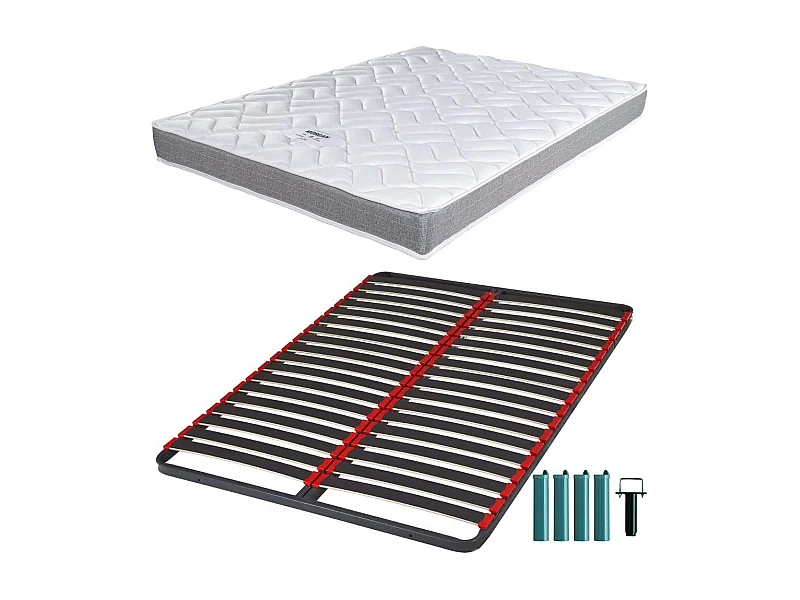 Matelas mousse + Sommier métal C39 120x190 Morgan - Hauteur 17 cm - Soutien ferme