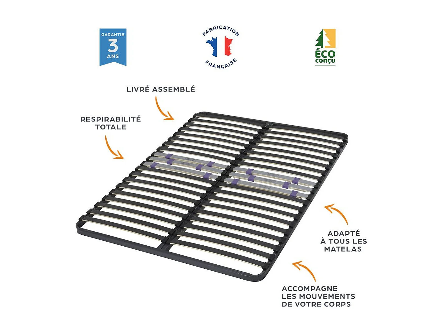 Matelas mousse + Sommier métal C223 140x190 Marly - Hauteur 15 cm - Soutien ferme