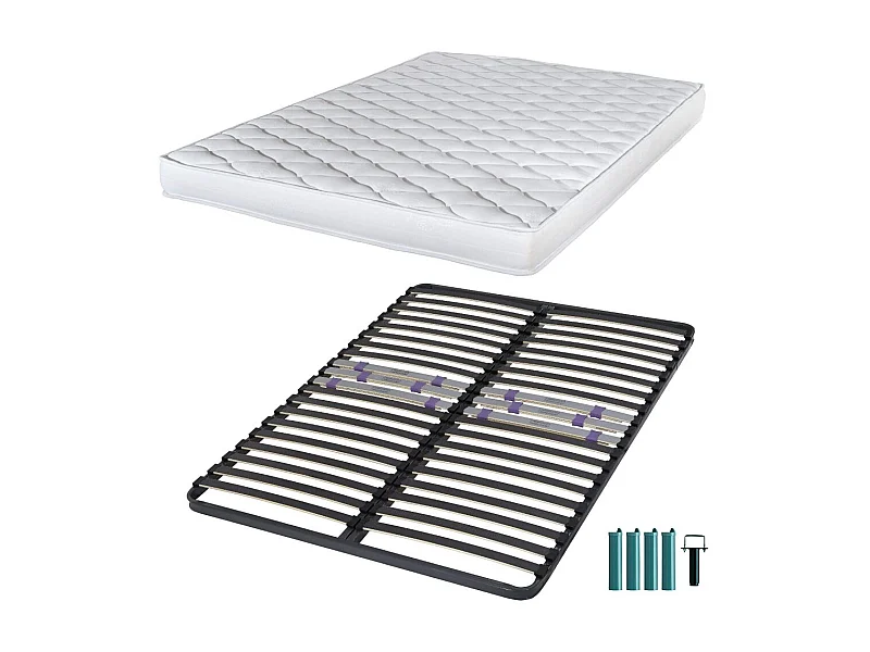 Matelas mousse + Sommier métal C223 140x190 Marly - Hauteur 15 cm - Soutien ferme