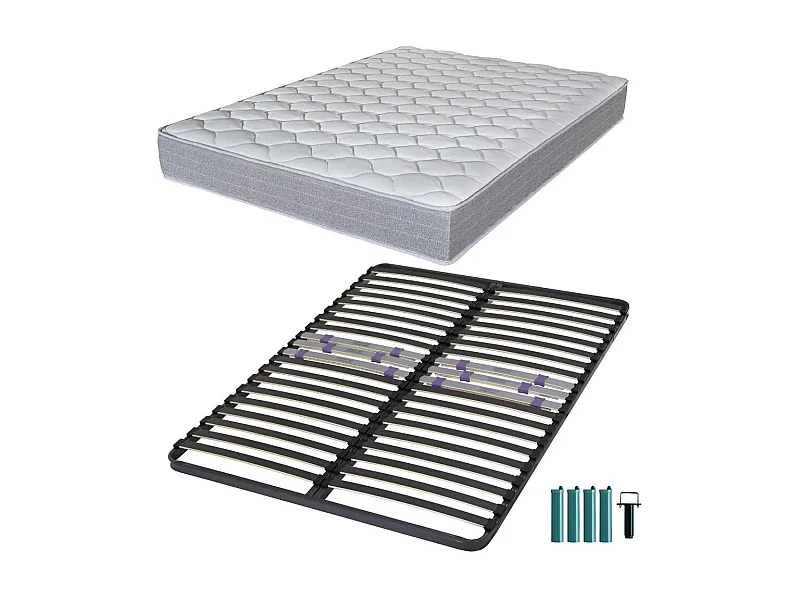 Matelas mousse + Sommier métal C223 140x190 Madere - Hauteur 24 cm - Soutien ferme