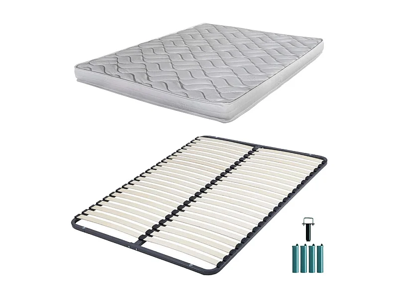 Matelas mousse + Sommier démonté 140x190 Melissa - Hauteur 13 cm - Soutien ferme