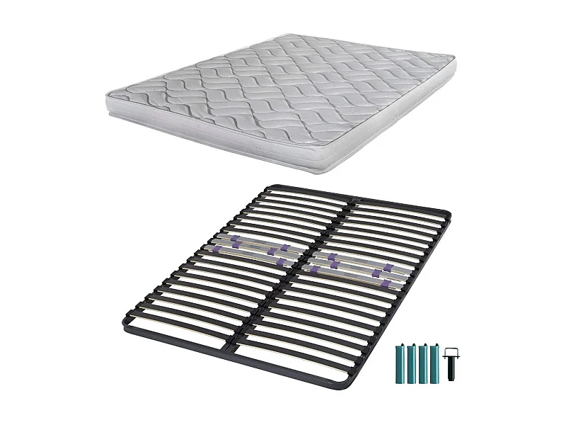 Matelas mousse + Sommier métal C223 140x190 Melissa - Hauteur 13 cm - Soutien ferme