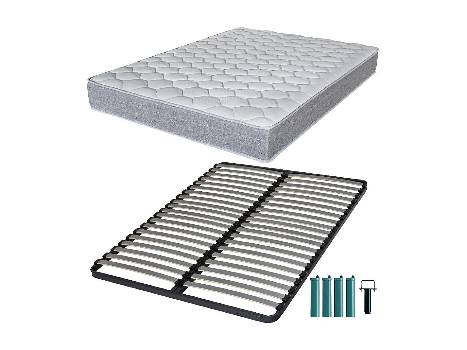 Matelas mousse + Sommier métal C220 140x190 Madere - Hauteur 24 cm - Soutien ferme