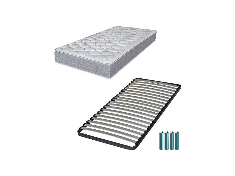 Matelas mousse + Sommier métal C220 90x190 Madere - Hauteur 24 cm - Soutien ferme