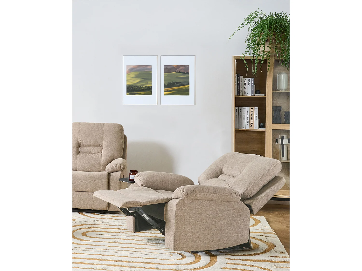 Fernsehsessel mit Liegefunktion Stoff beige manuell verstellbar Bergen