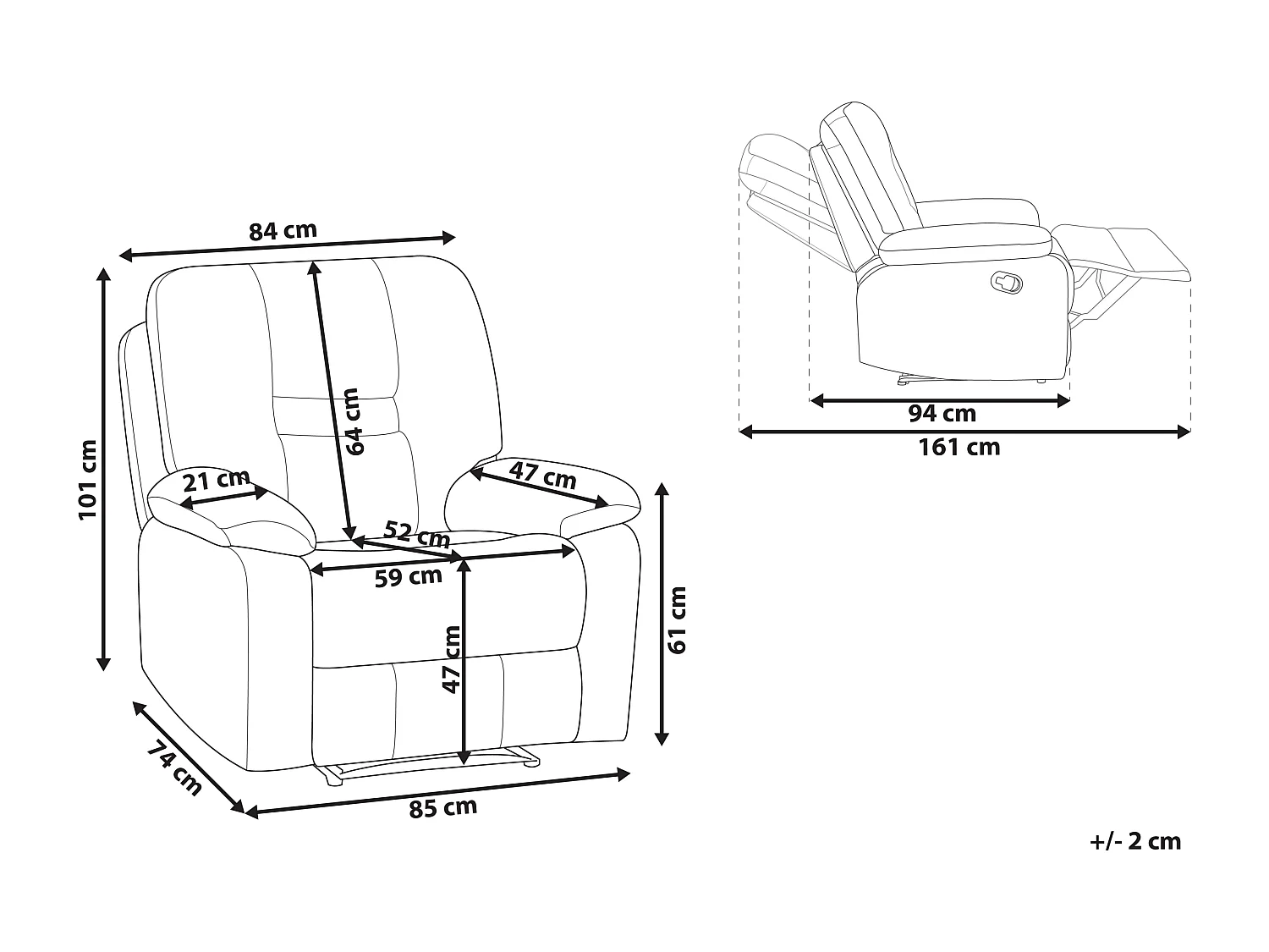 Fernsehsessel mit Liegefunktion Stoff beige manuell verstellbar Bergen