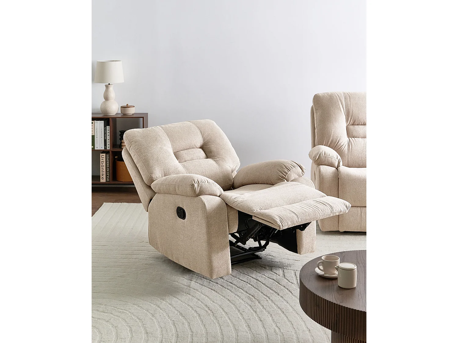 Fauteuil inclinable BERGEN Repose-pieds inclus Tissu Beige