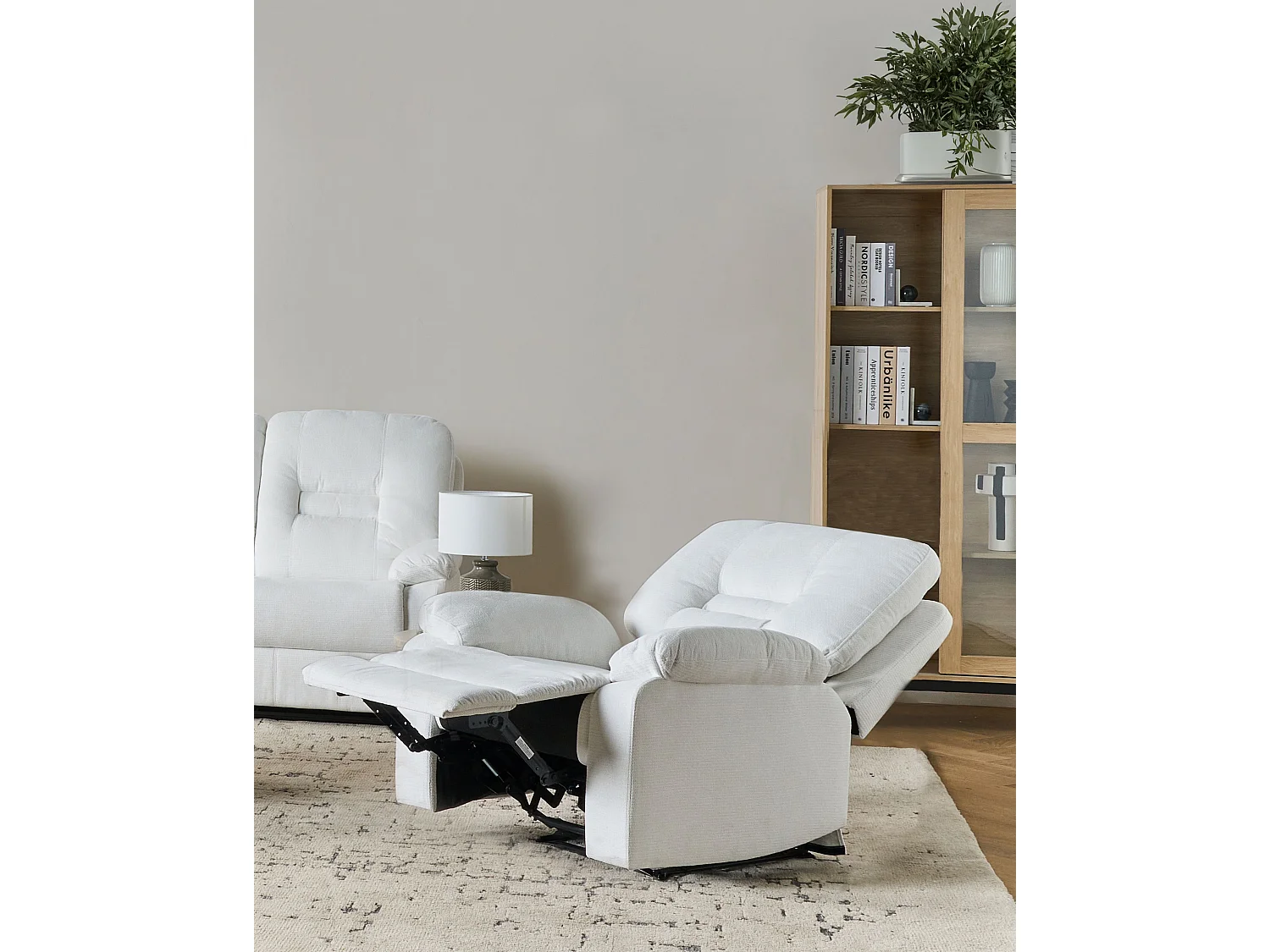 Fauteuil inclinable BERGEN Repose-pieds inclus Tissu Blanc