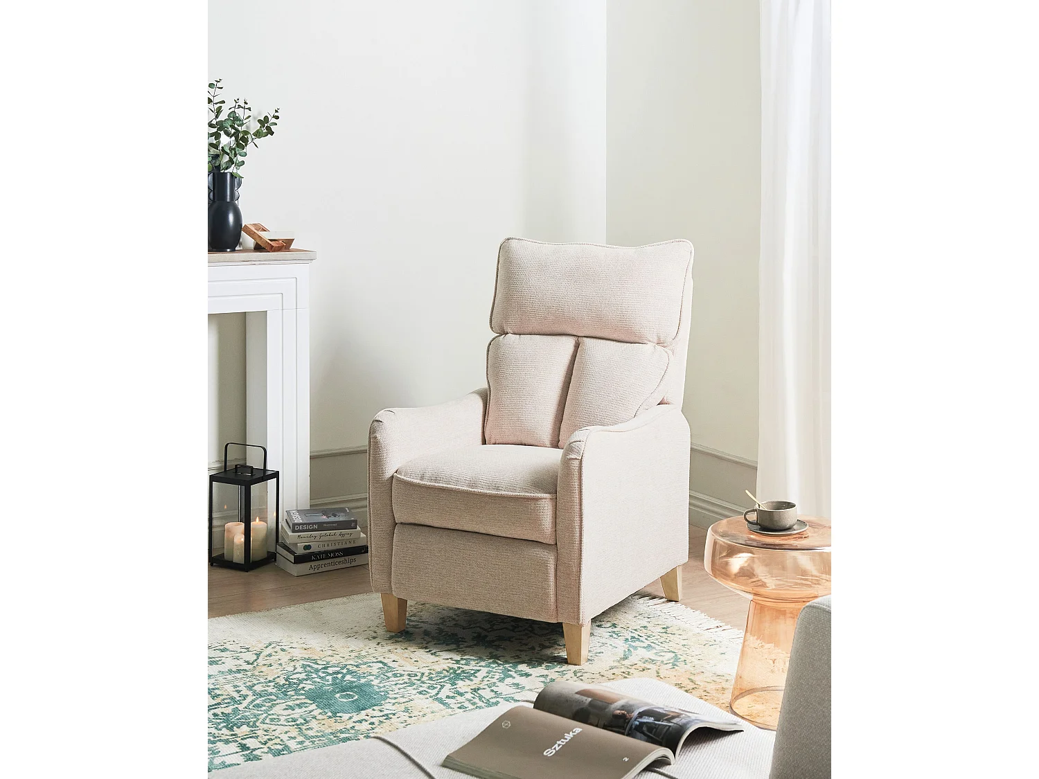 Fauteuil inclinable ROYSTON Repose-pieds inclus Tissu Beige