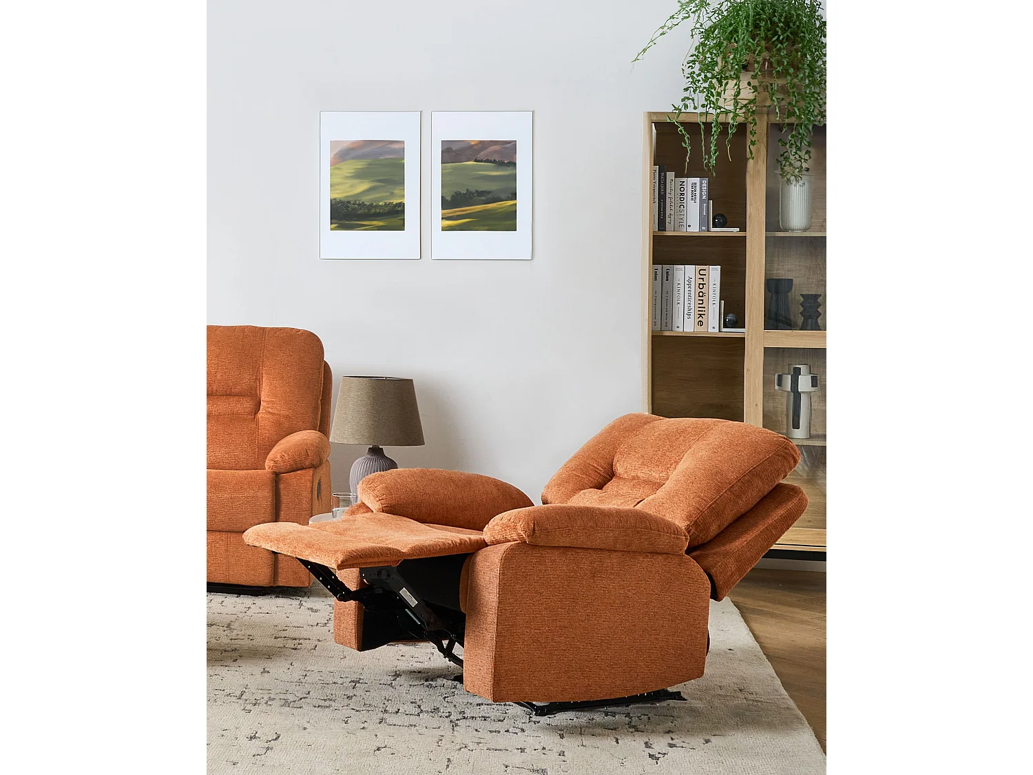 Fauteuil inclinable BERGEN Repose-pieds inclus Tissu Orange