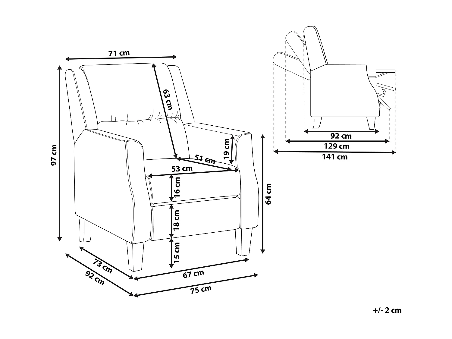 Fauteuil inclinable EGERSUND Repose-pieds inclus Tissu Bleu foncé