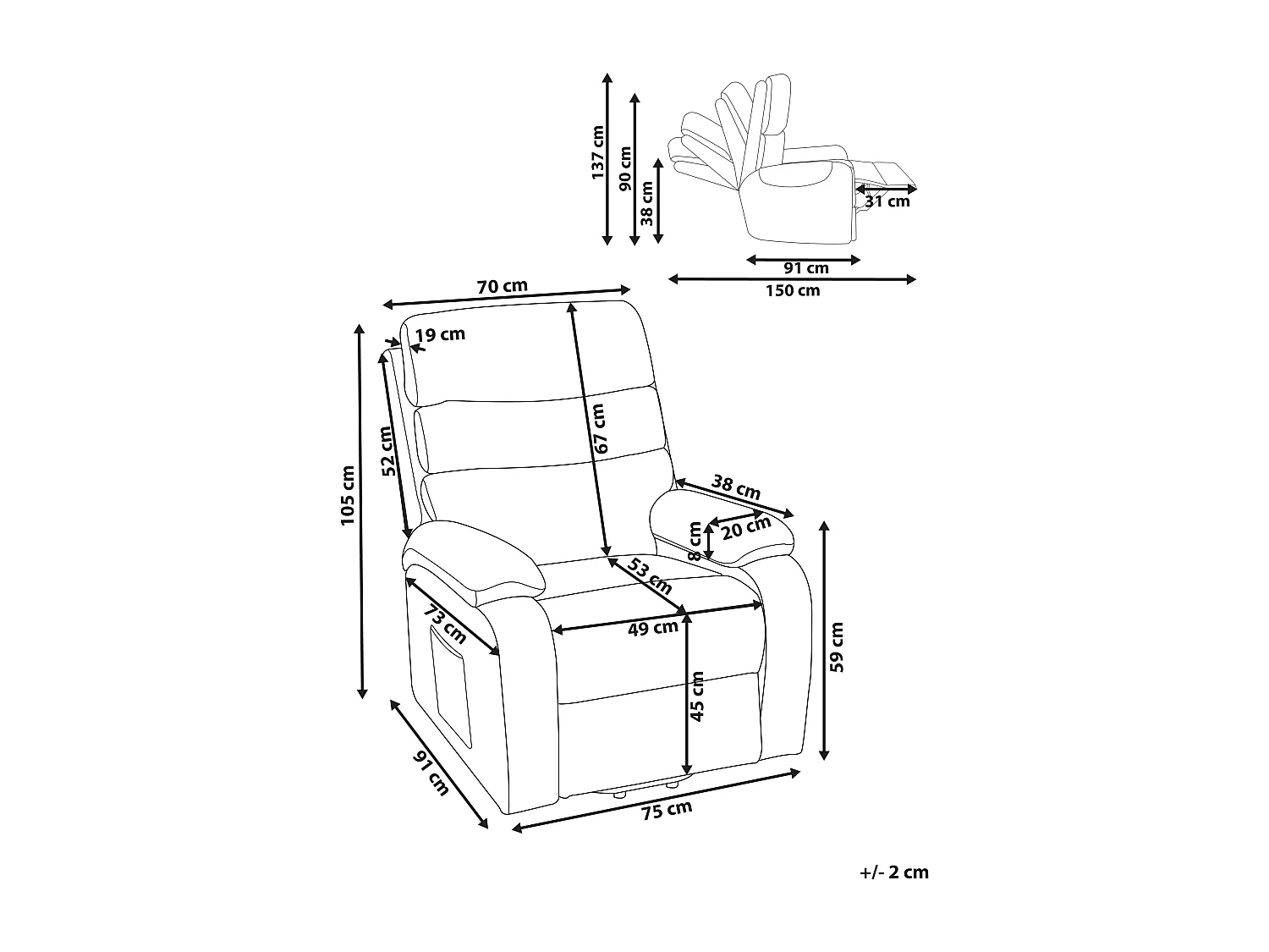Fauteuil inclinable électrique RISE Repose-pieds inclus Tissu Beige