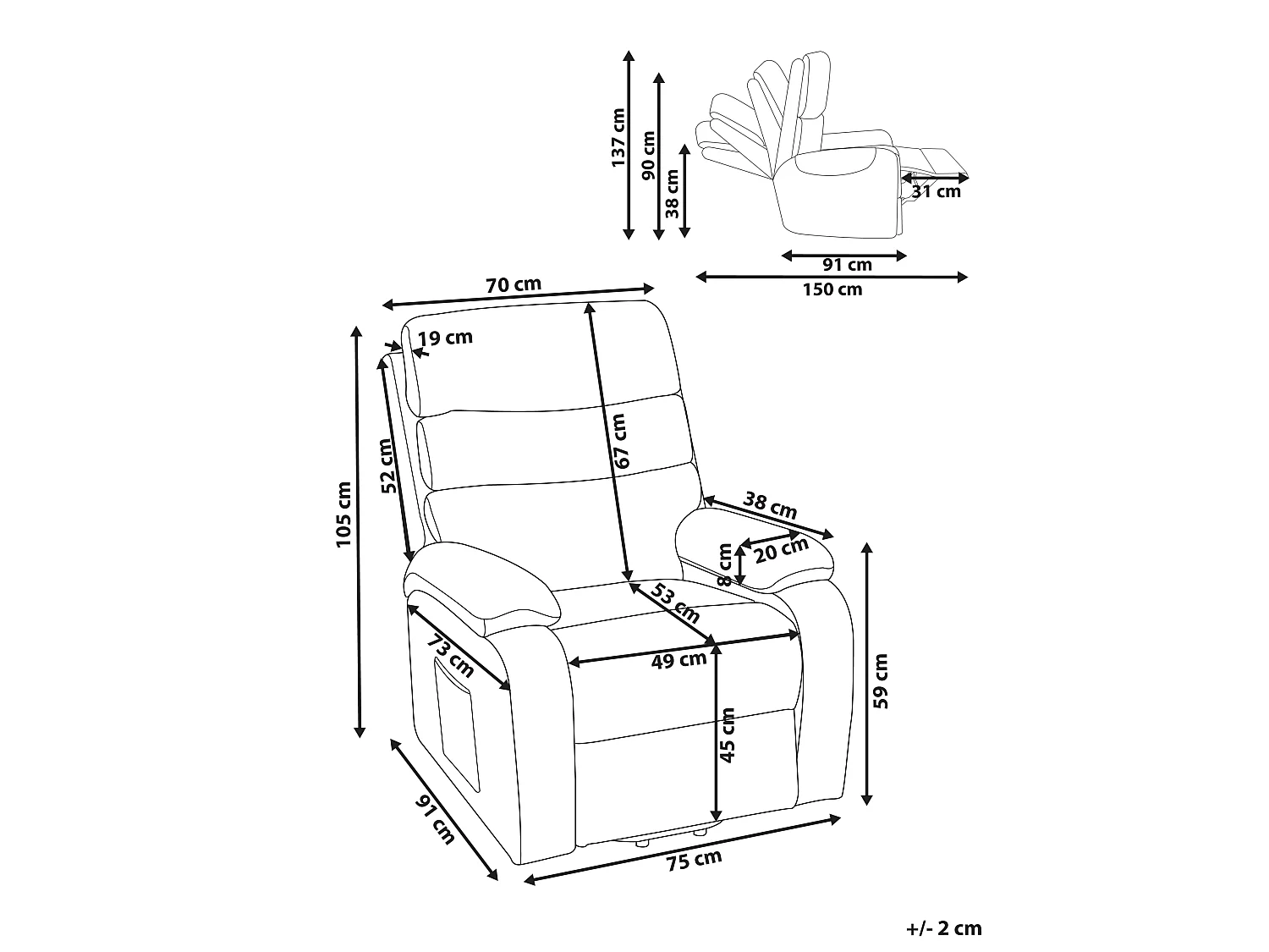 Electric Recliner Chair RISE with Footrest Fabric Beige