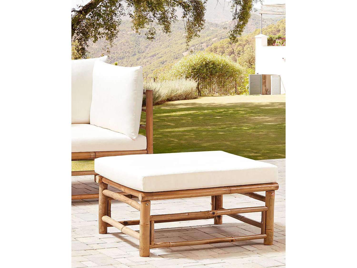 Ottoman de jardin CERRETO Bambou Blanc cassé