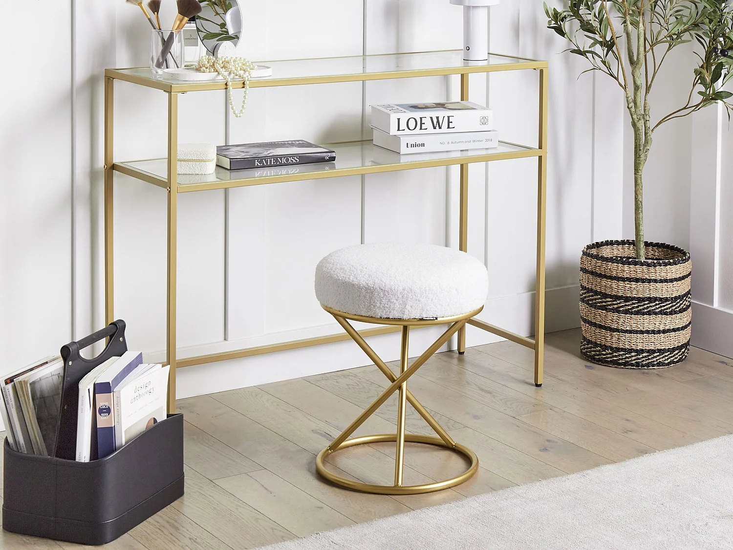 Hocker PRESHO Bouclé Cremeweiss