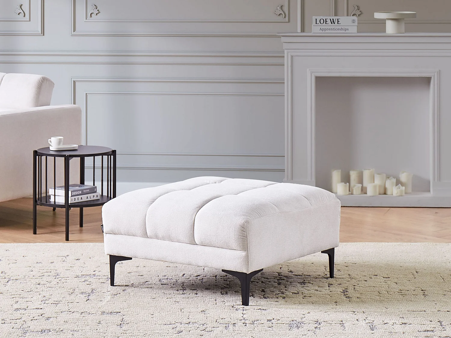 Ottoman ALNES Tissu Blanc cassé