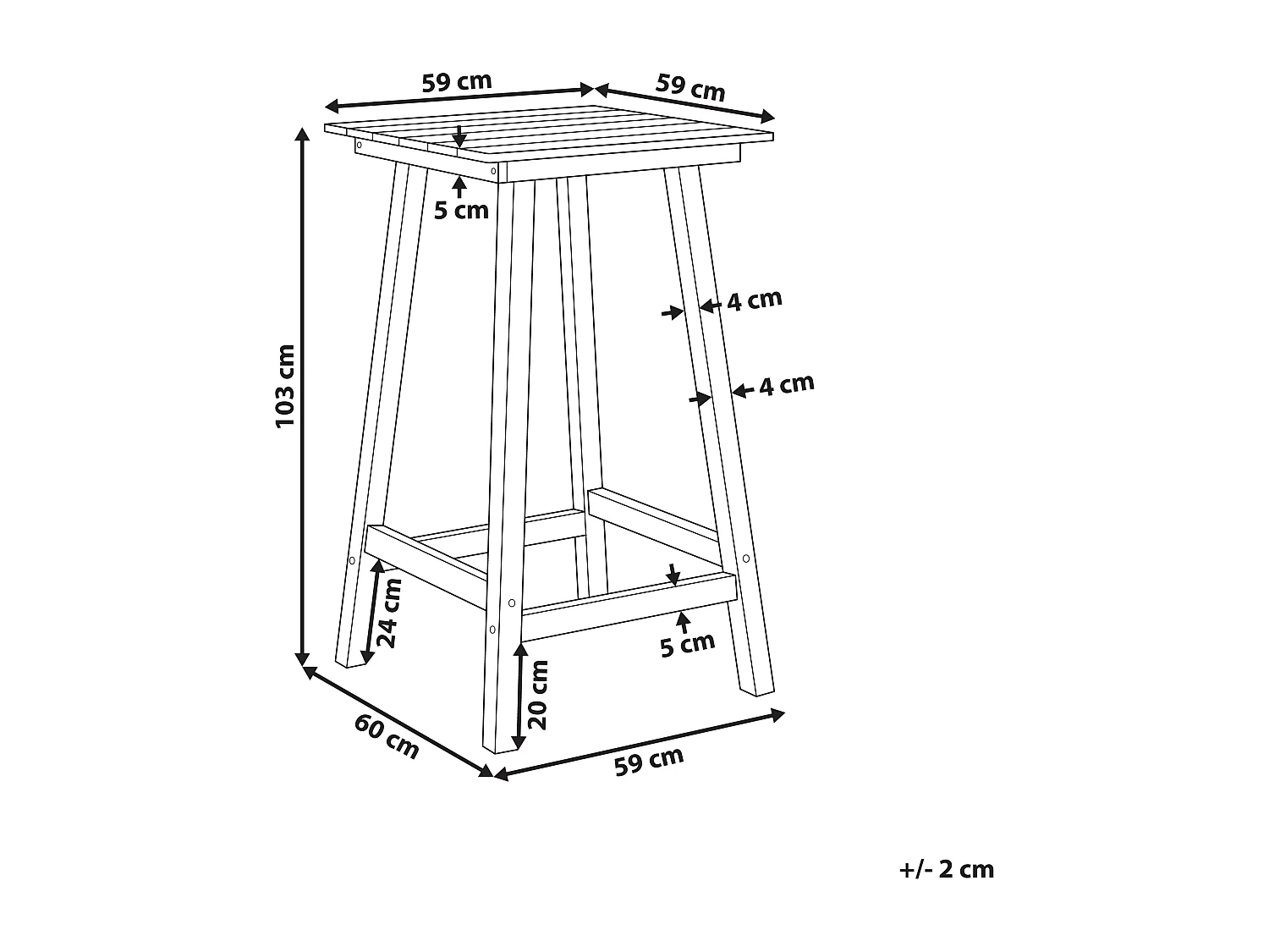 Table de bar de jardin ADIRONDACK 60 cm 59 cm Matière synthétique Rouge
