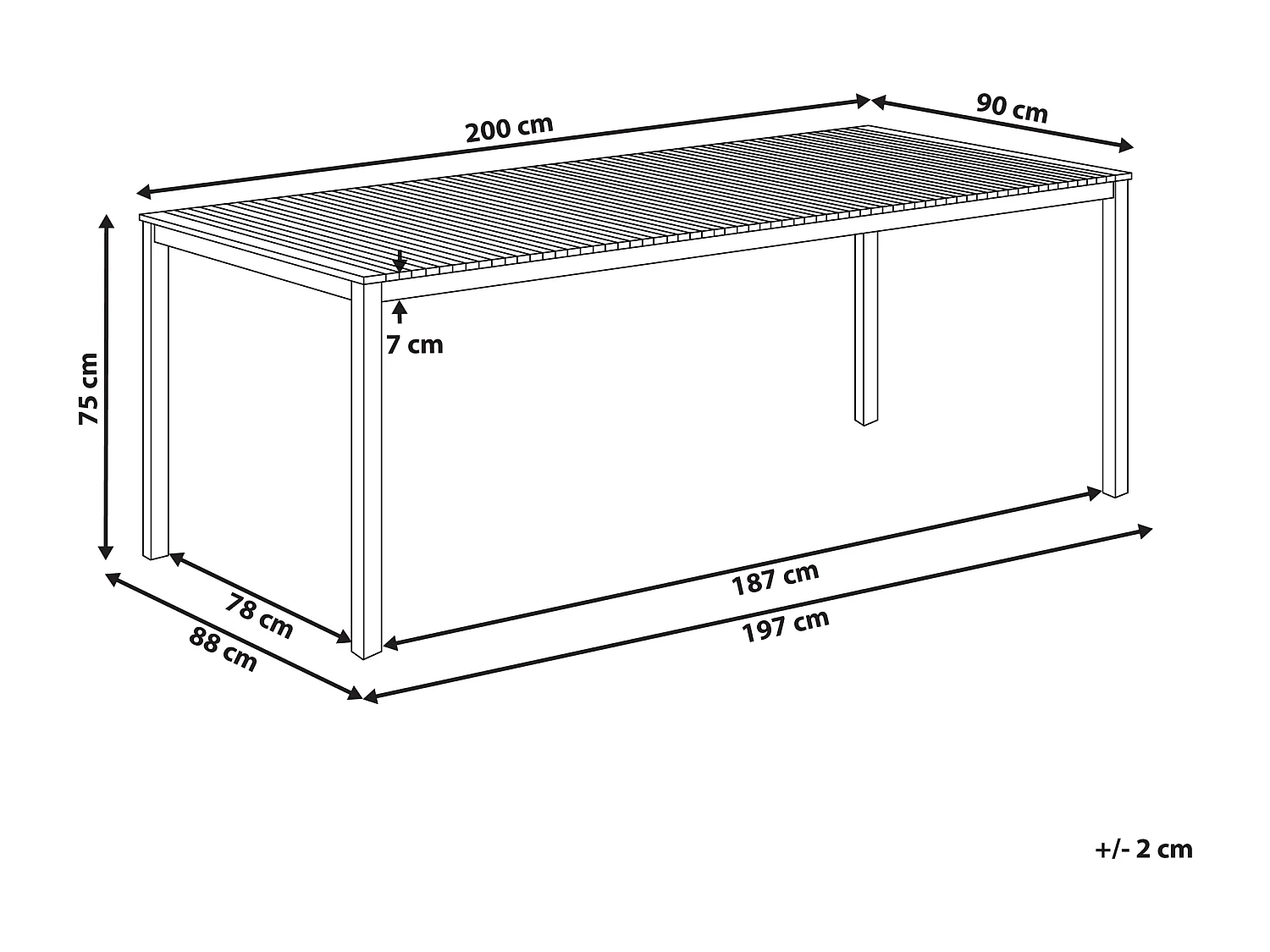 Table de salle à manger de jardin VIAREGGIO 200 cm 90 cm Teck certifié FSC® Marron