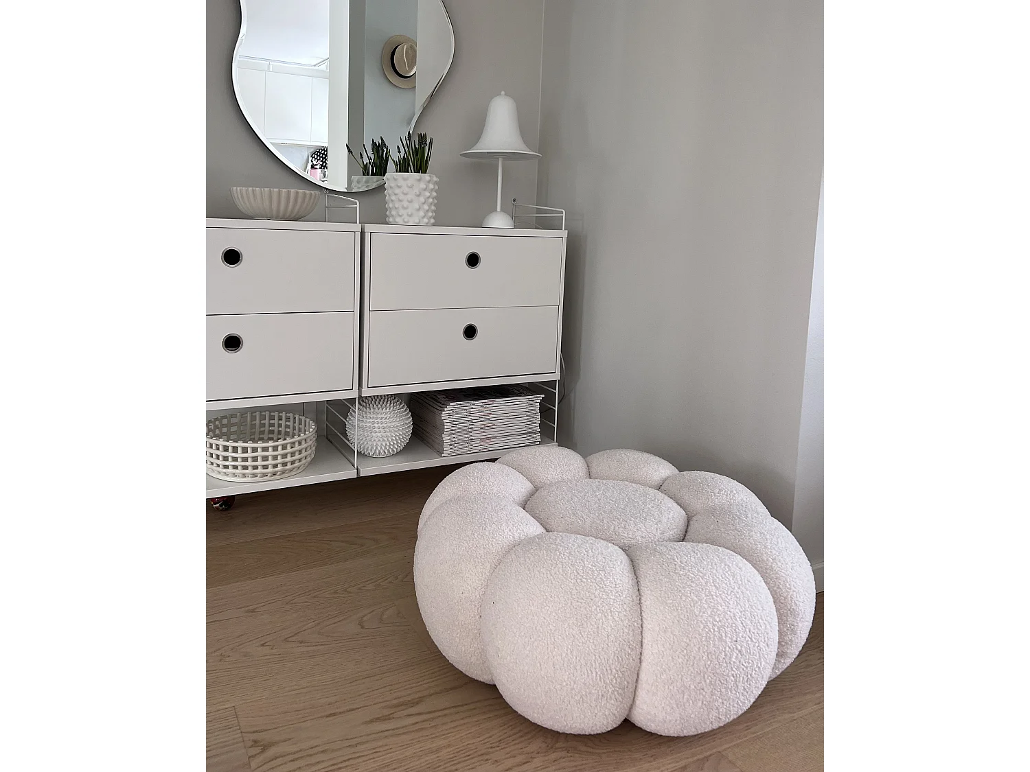 Pouf BEAUFORT Bouclé Blanc cassé 60 cm 60 cm 27 cm