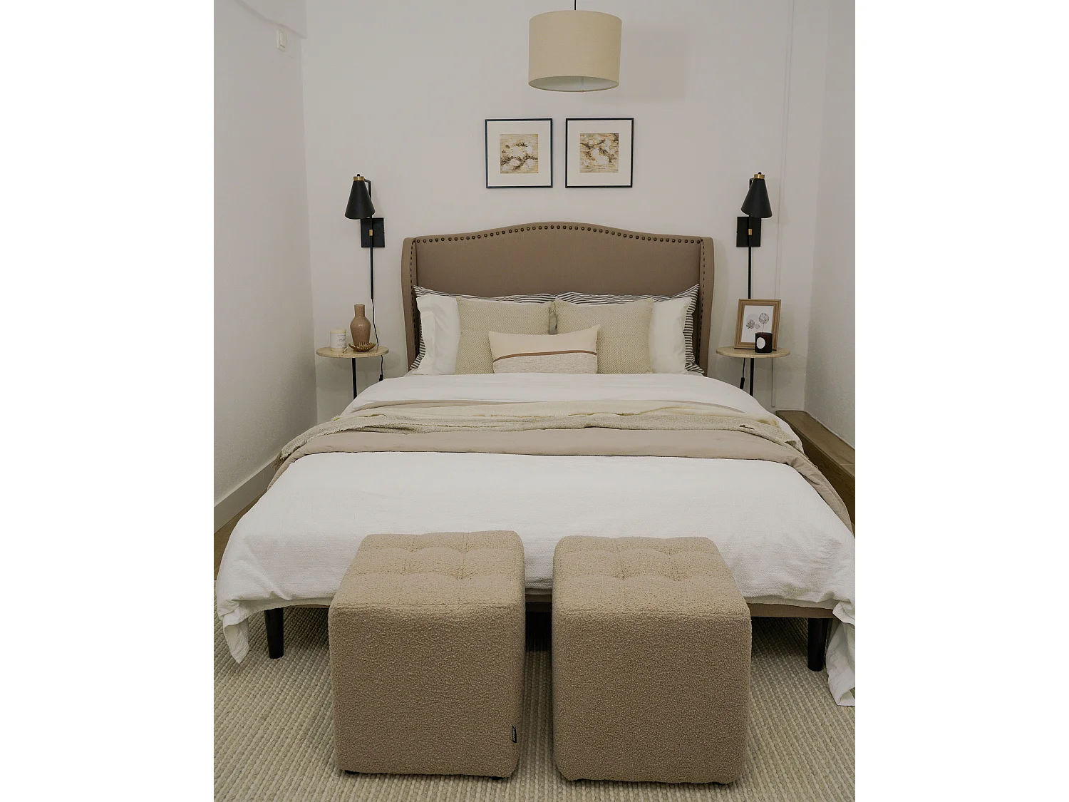 Poef KANSAS Bouclé Beige 38 cm 38 cm 39 cm