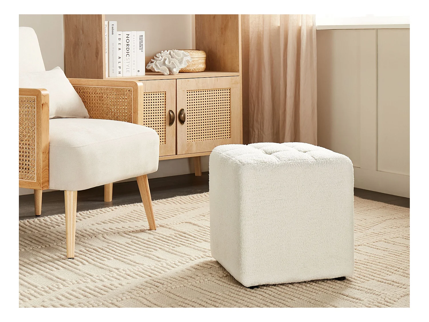 Pouf KANSAS Bouclé Blanc