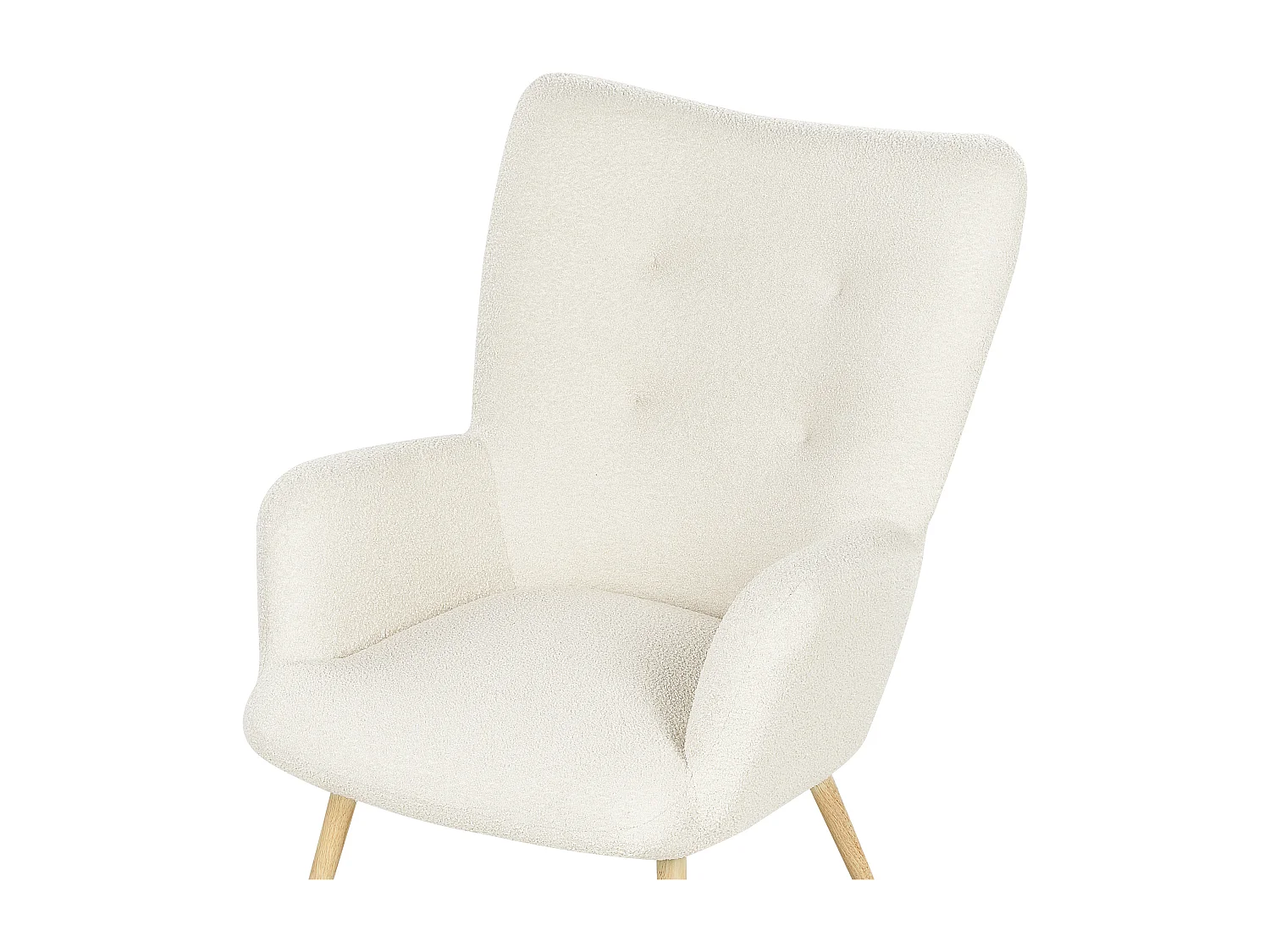 Ohrensessel mit Hocker Stoffbezug Bouclé weiß gesteppt Metallbeine Retro Vejle II