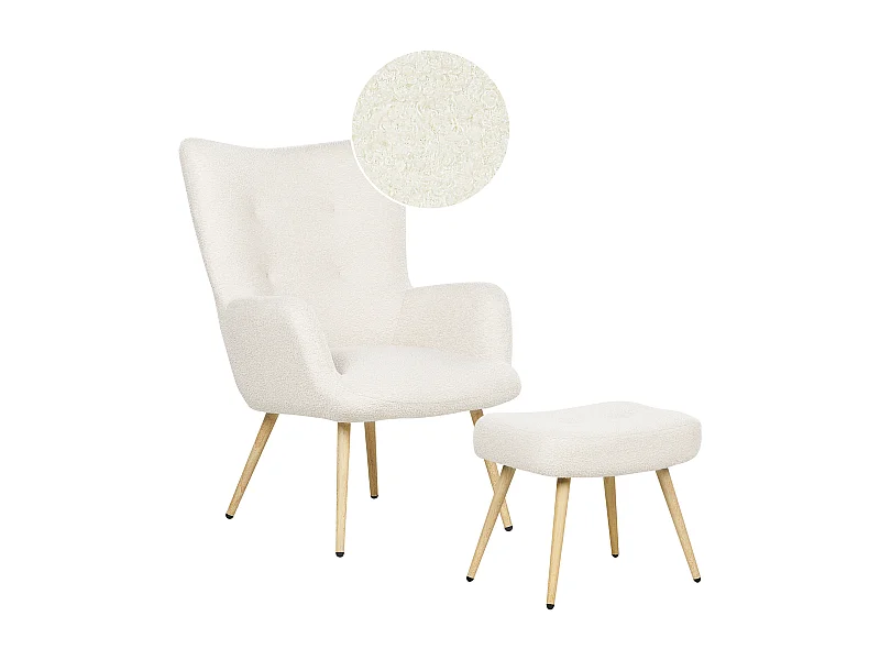 Fauteuil à oreilles VEJLE Bouclé Blanc cassé