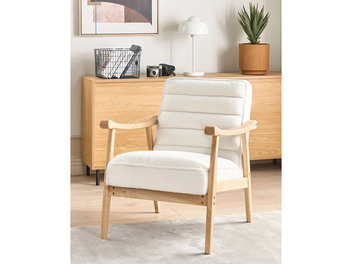 Fauteuil LEKNES Bouclé Blanc cassé