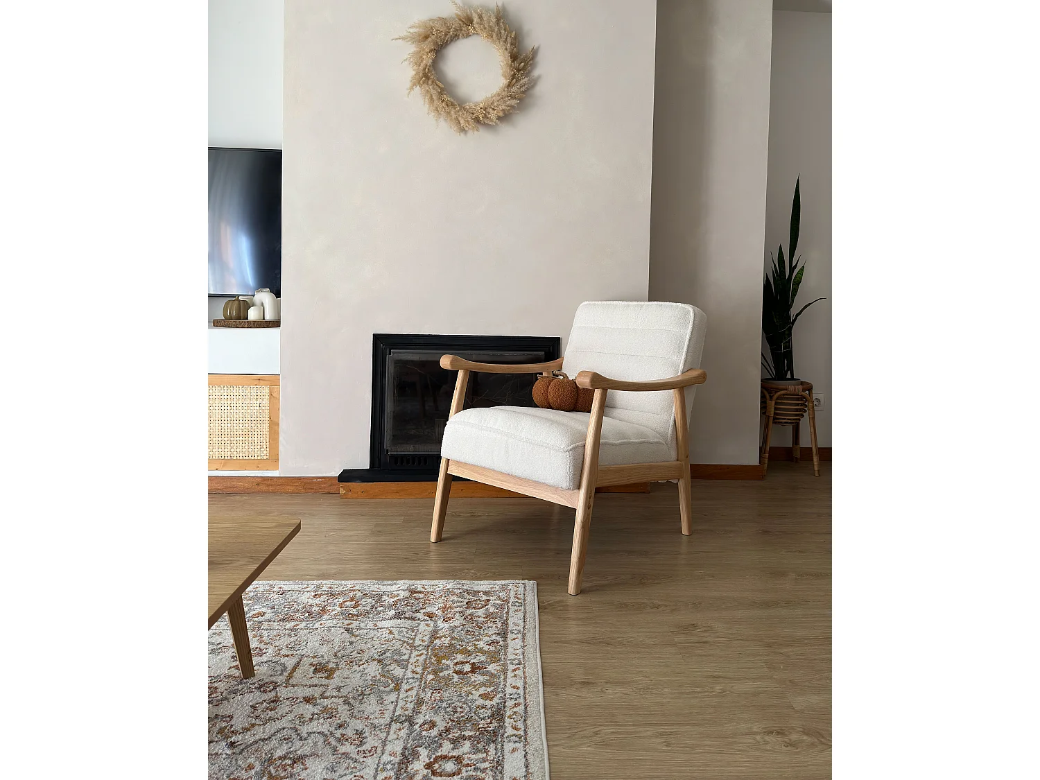 Fauteuil LEKNES Bouclé Blanc cassé