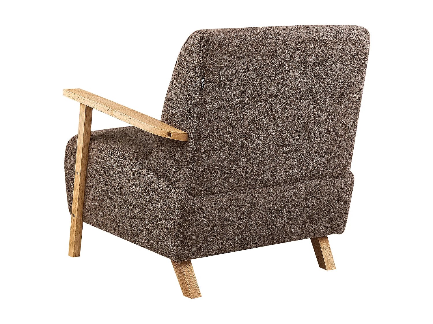 Sessel Bouclé braun / heller Holzfarbton mit Armlehnen Retro Stil Lesja