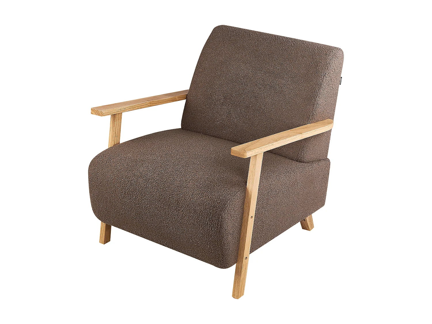 Sessel Bouclé braun / heller Holzfarbton mit Armlehnen Retro Stil Lesja