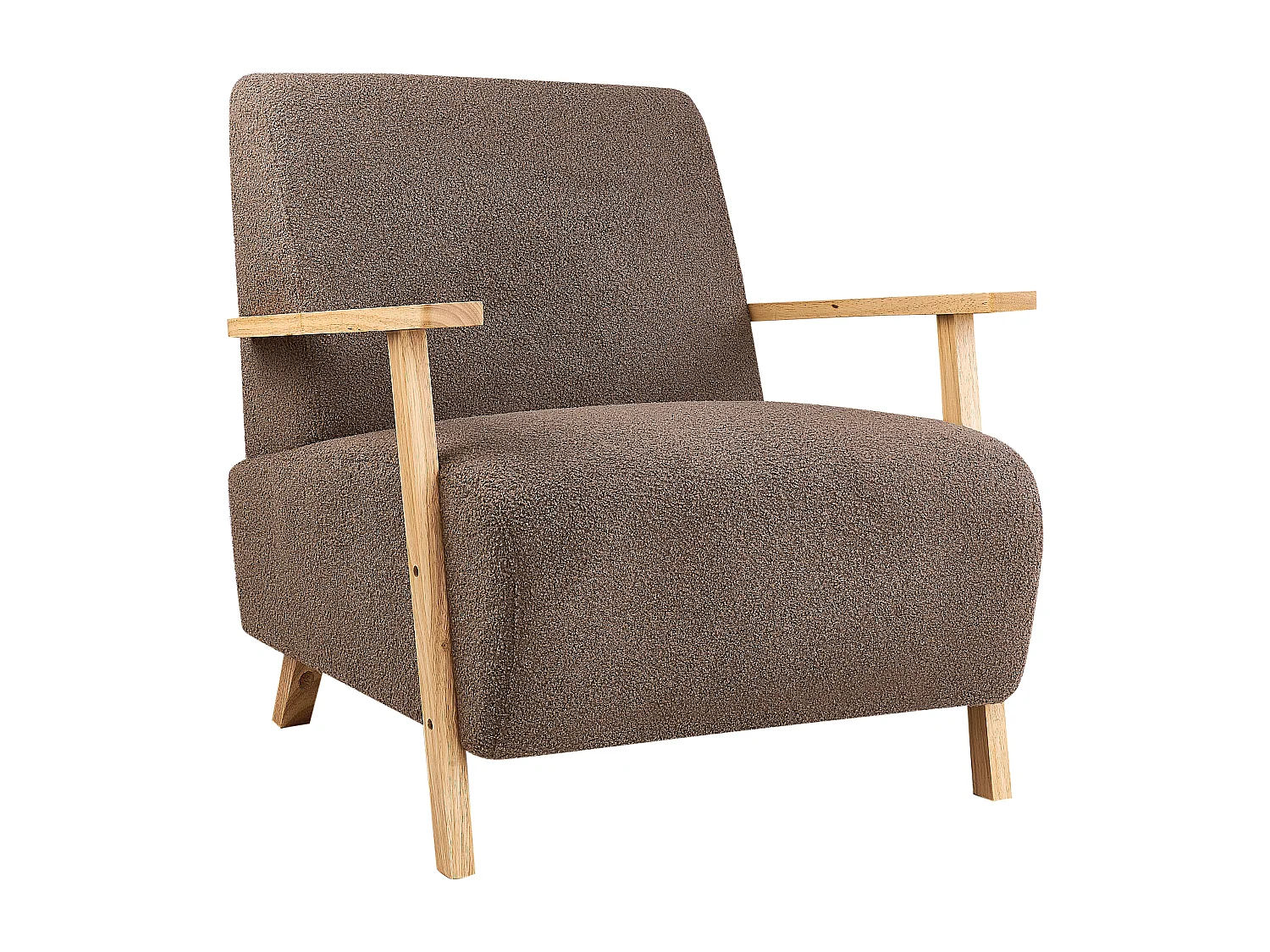 Sessel Bouclé braun / heller Holzfarbton mit Armlehnen Retro Stil Lesja