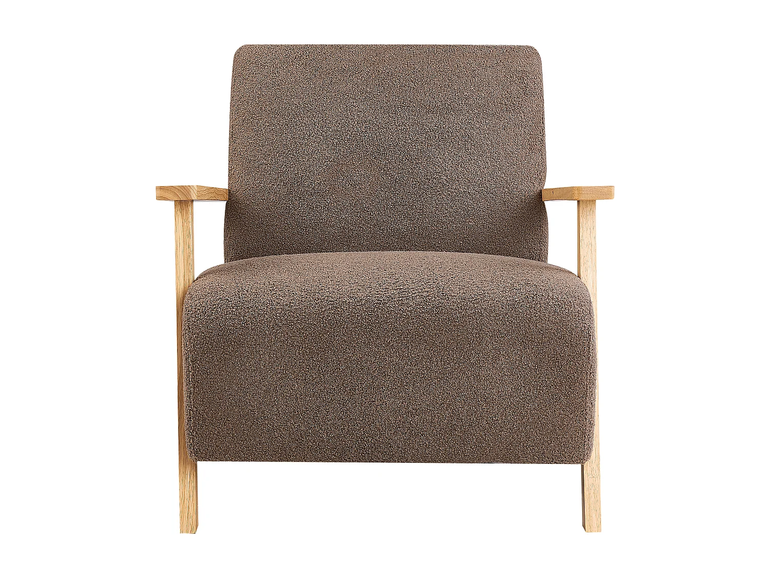 Sessel Bouclé braun / heller Holzfarbton mit Armlehnen Retro Stil Lesja