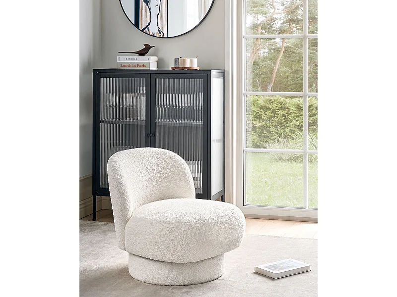 Fauteuil pivotant AYLO Bouclé Blanc cassé