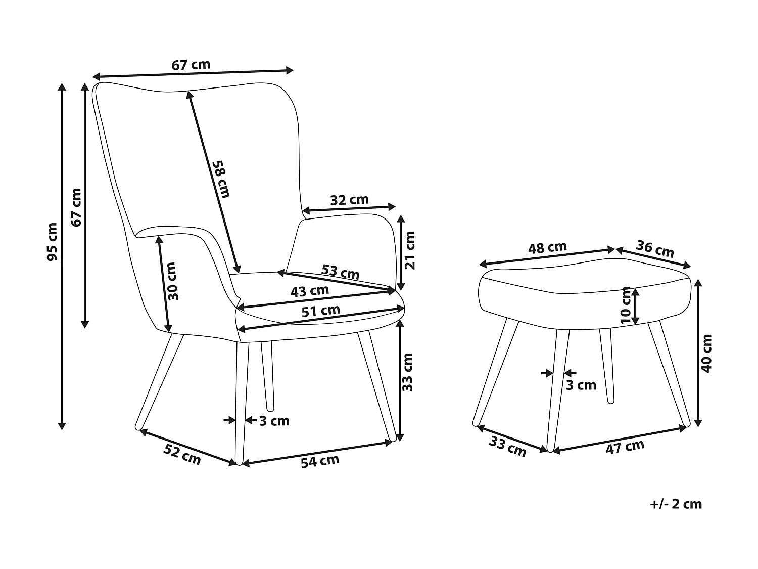 Oorfauteuil VEJLE met voetenbank Bouclé Beige